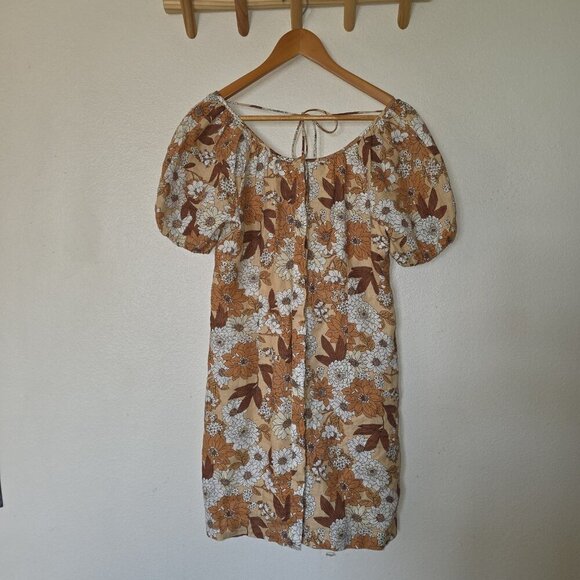 J.Crew Women’s 4 Linen Floral Puff Sleeve Mini Dress Boho Cottagecore Button Up - Picture 10 of 16